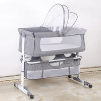 Baby bed, Cododo crib with mattress, baby extra bed, height adjustable, reclinable, Compatible with different beds, easy to install and carry, 6 months-9 kg, Gray