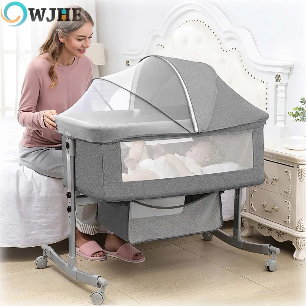Baby Crib 3 in 1 Baby bed Bedside Crib Baby Playpen 0-3 years child multi-function folding and lifting With Mosquito Net & Wheel