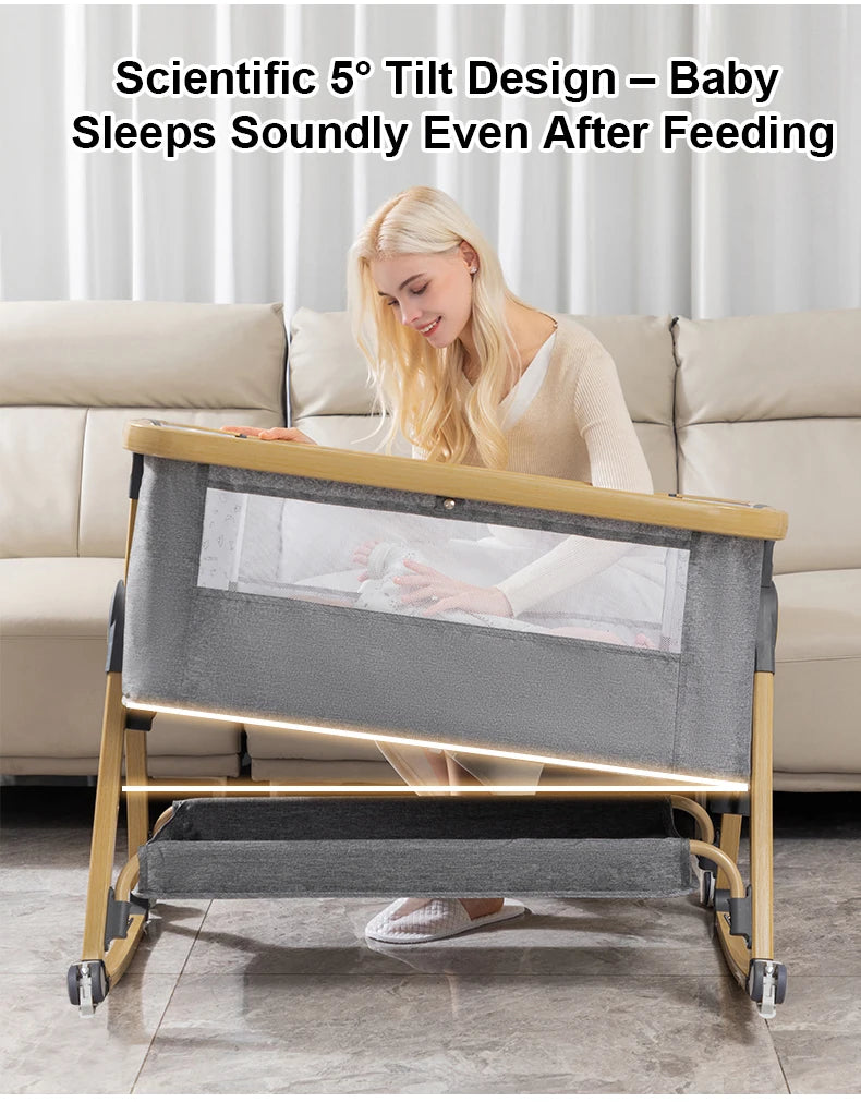 baby bed gold gray