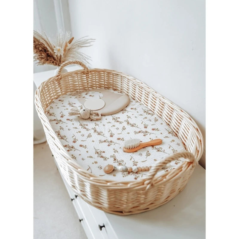 Drap-housse en mousseline de coton doux Sauge Délicate