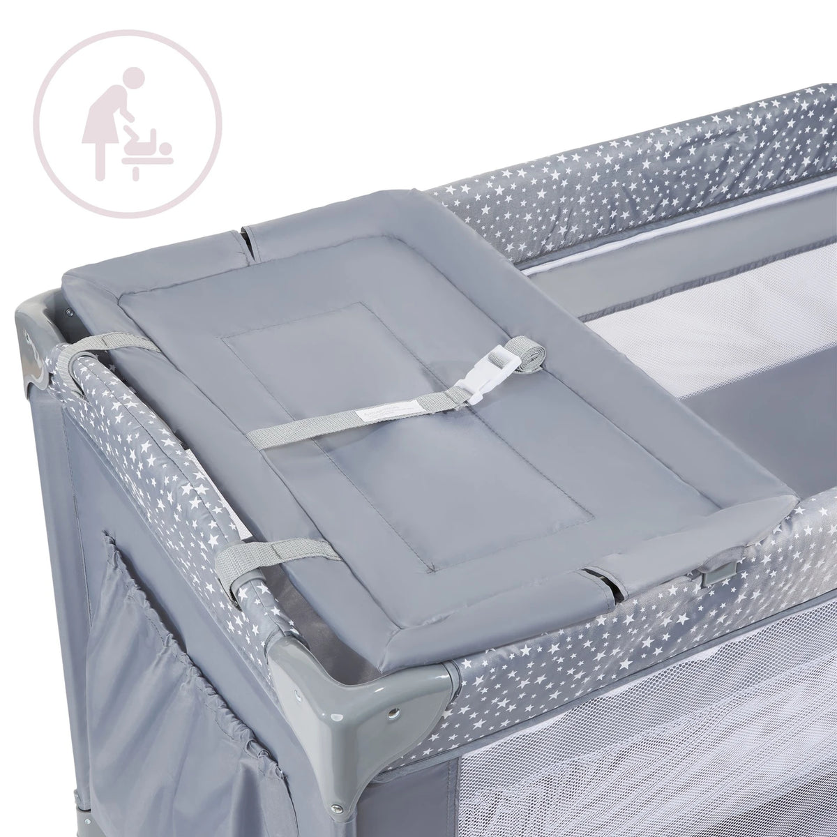 Moby-System Tourist Crib Majesty 2 Levels with Prewind Visor Baby Mattress Happy Traveller Basic Plus