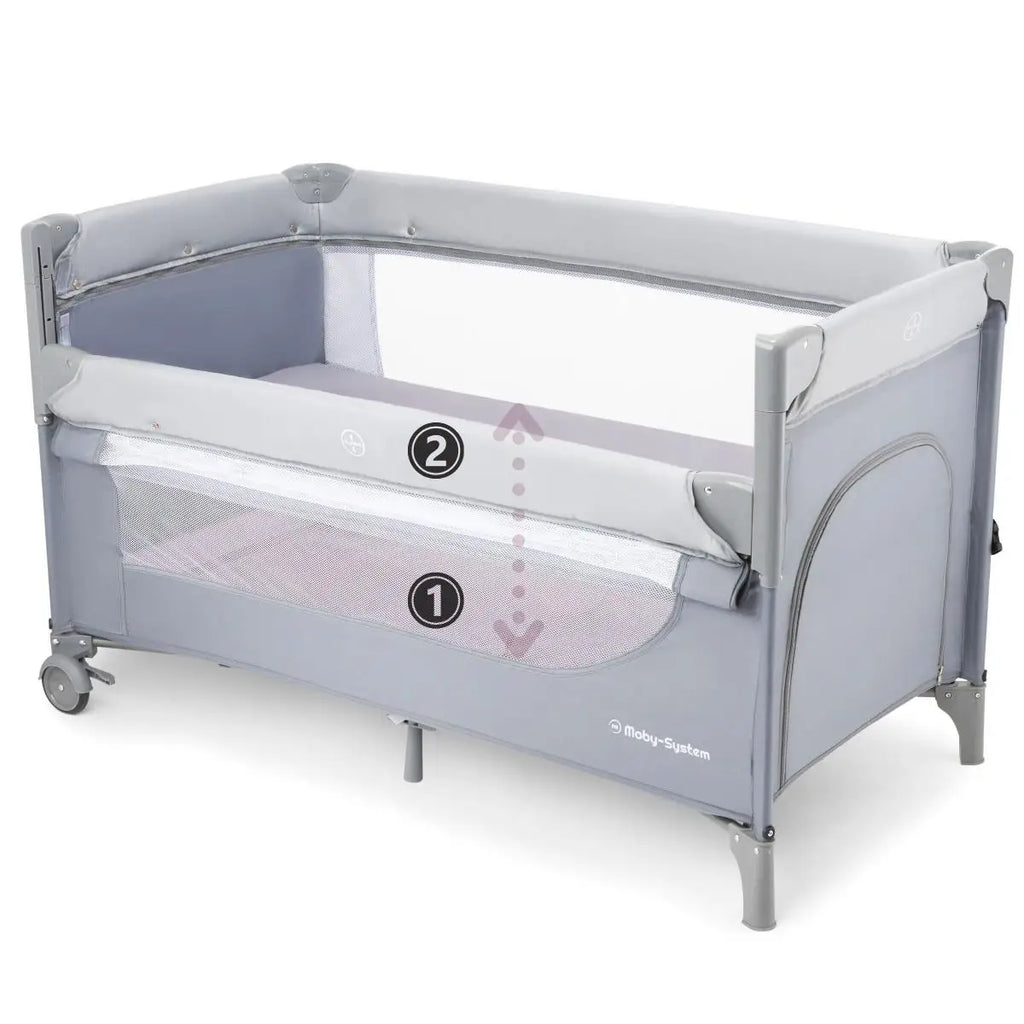 Moby-System 3-in-1 Closely Side-Sleeping Crib with Changing Table, Mattress, and Travel Bag for Babies, Playpen for Ages 0–3