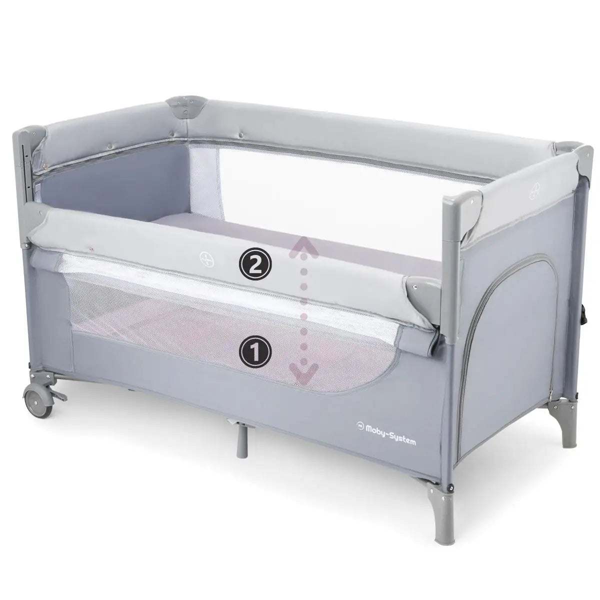 Moby-System 3-in-1 Closely Side-Sleeping Crib with Changing Table, Mattress, and Travel Bag for Babies, Playpen for Ages 0–3