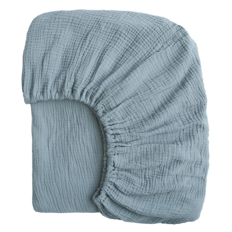 Drap-housse en gaze de coton doux bleu celeste
