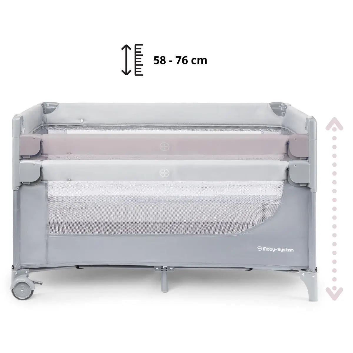 Moby-System 3-in-1 Closely Side-Sleeping Crib with Changing Table, Mattress, and Travel Bag for Babies, Playpen for Ages 0–3