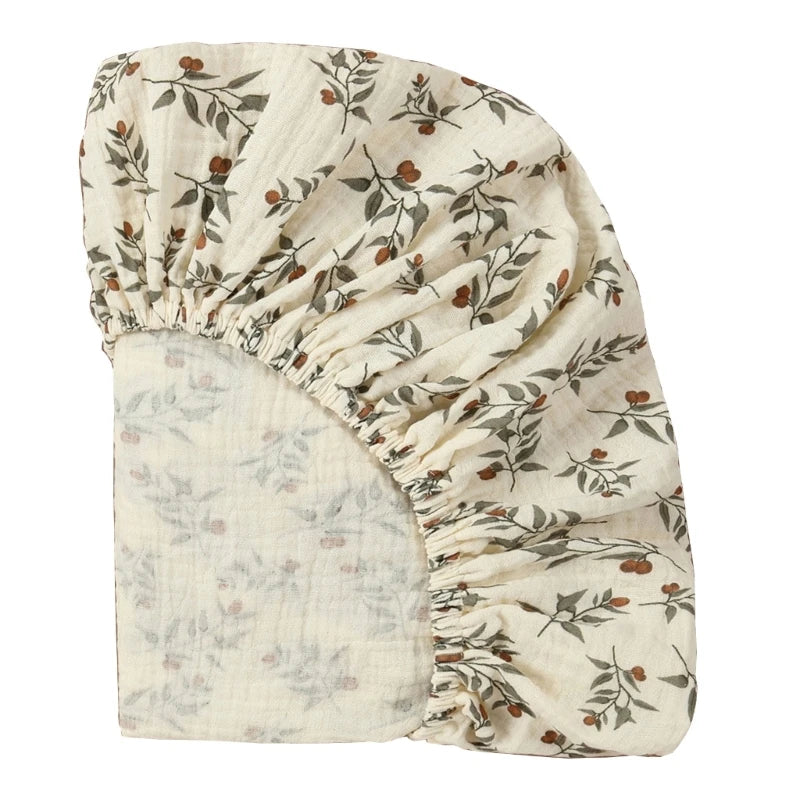 Drap-housse en mousseline de coton doux Sauge Délicate