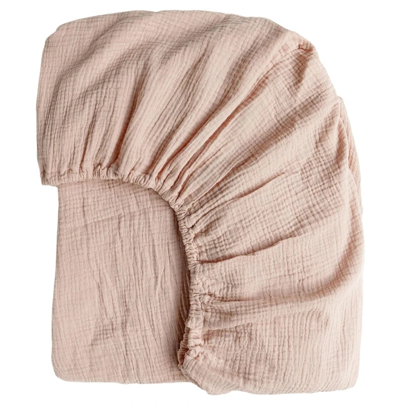 Drap-housse en gaze de coton doux bleu celeste
