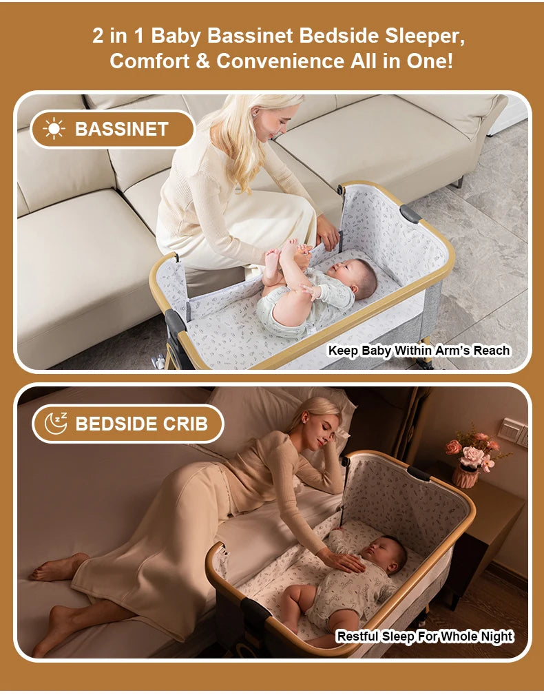 baby bed gold gray