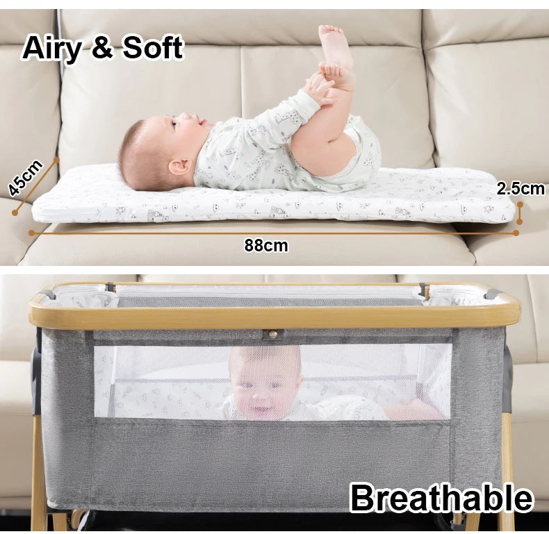baby bed gold gray