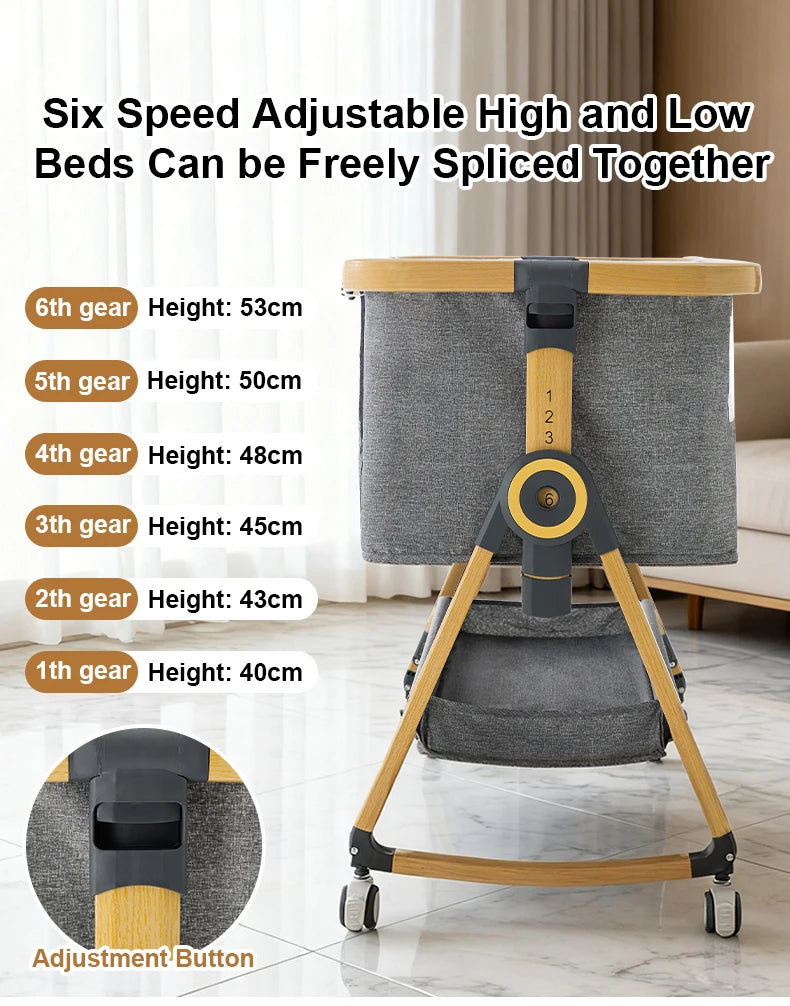 baby bed gold gray