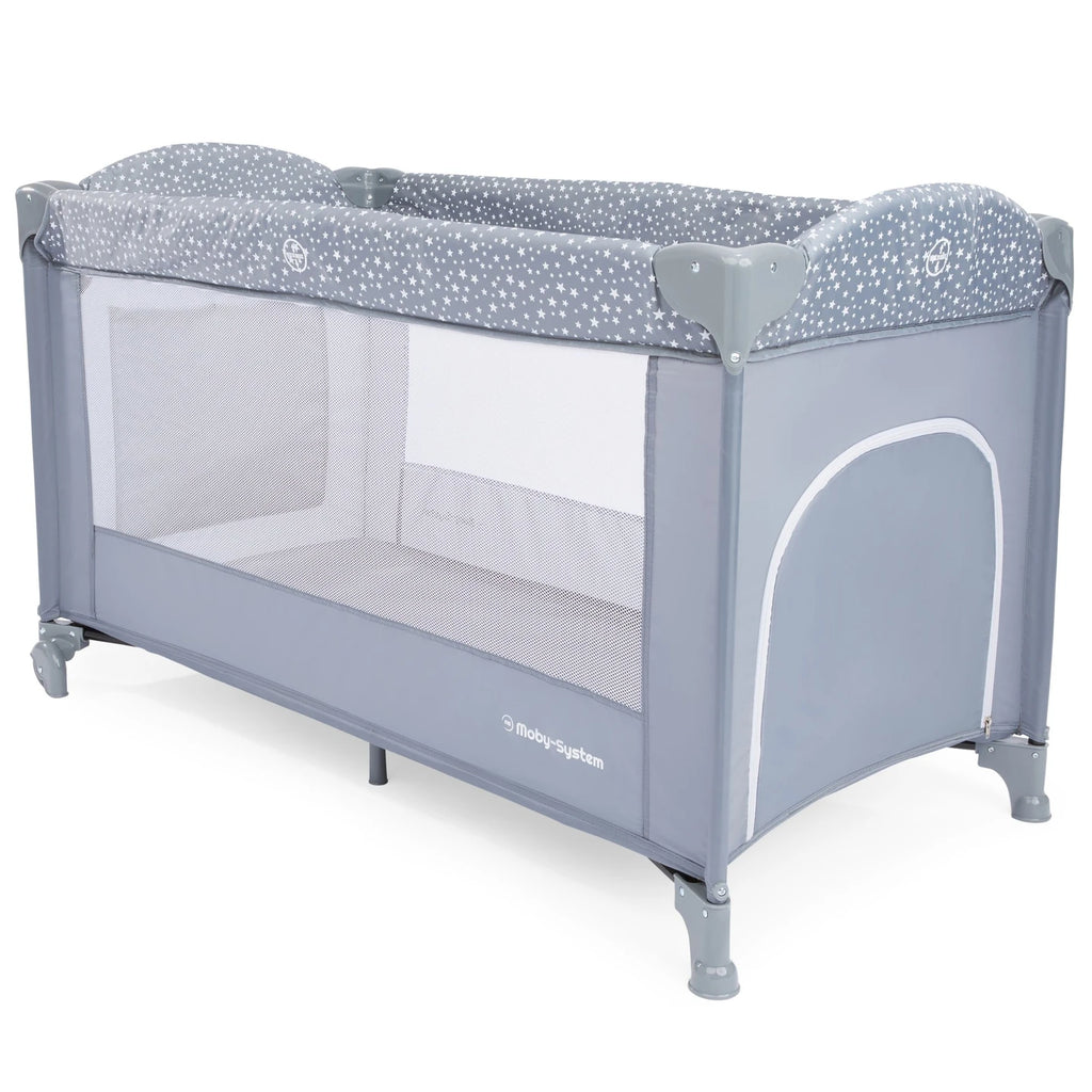 Moby-System Tourist Crib Majesty 2 Levels with Prewind Visor Baby Mattress Happy Traveller Basic Plus