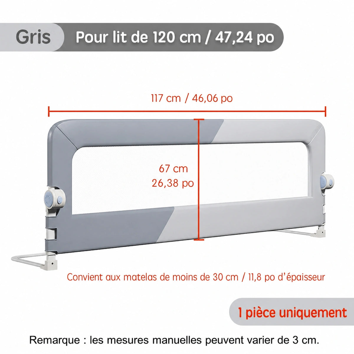 Barrière de lit bébé pliable - fixation sans perçage