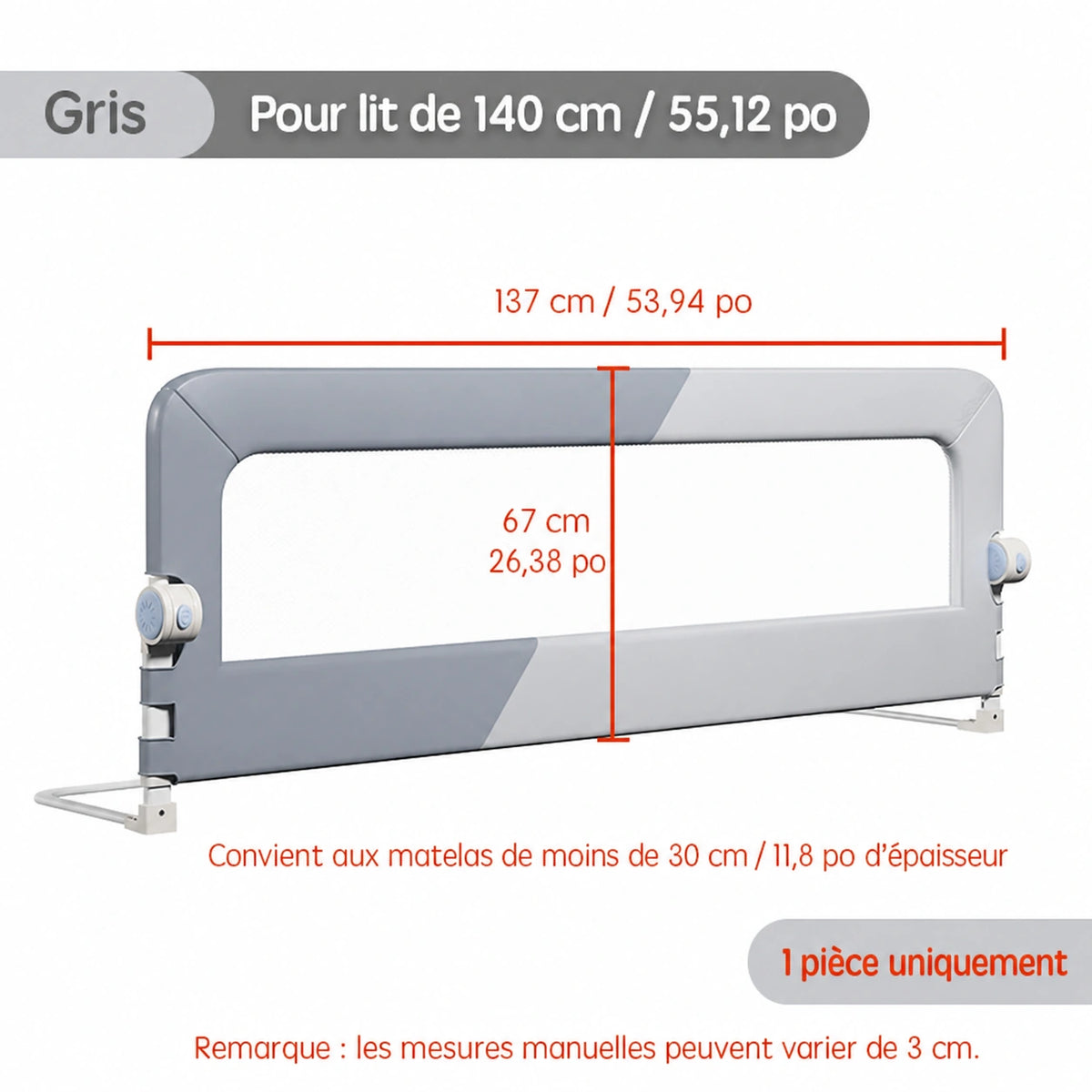 Barrière de lit bébé pliable - hauteur de protection