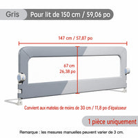 Barrière de lit bébé pliable - tailles disponibles 150 à 200 cm