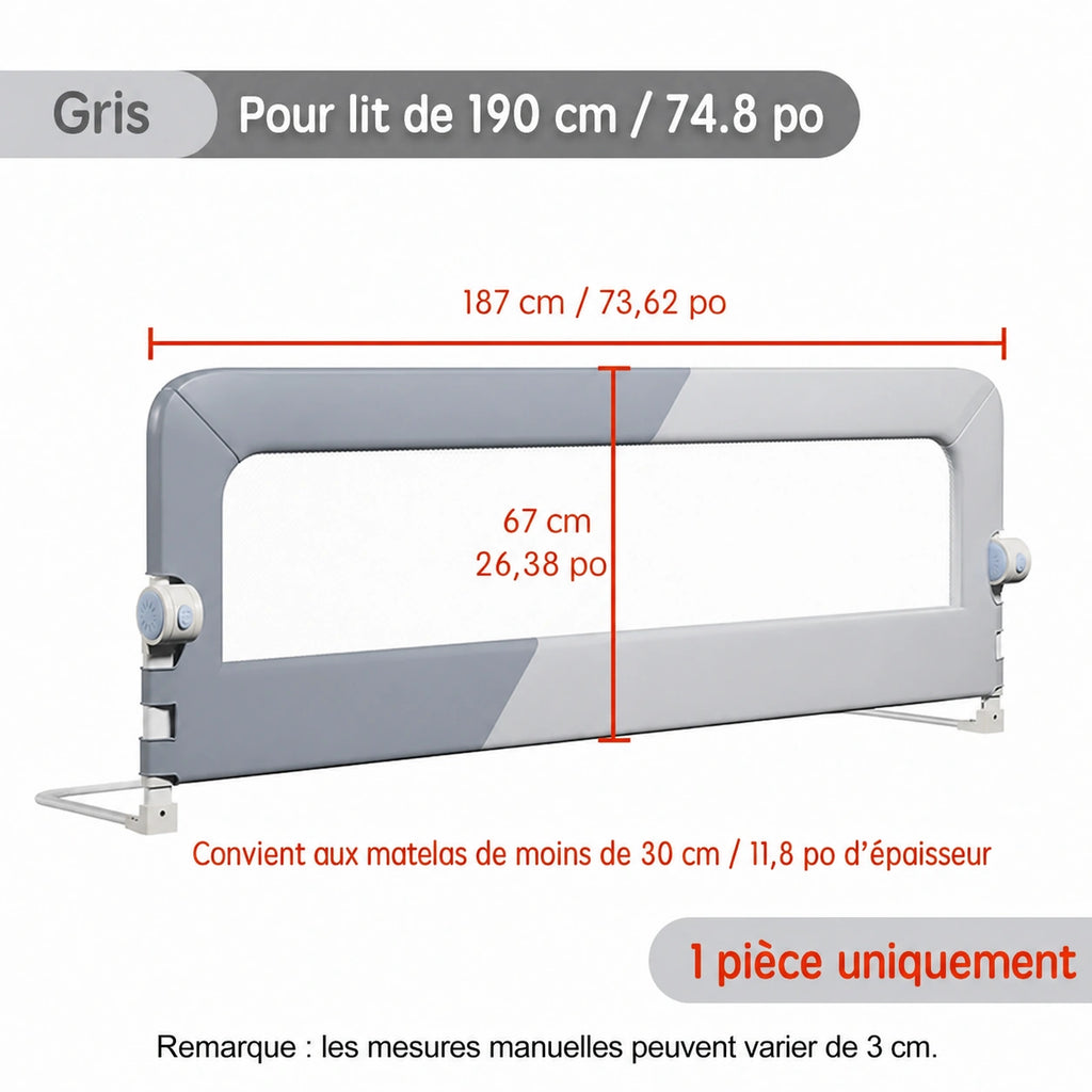 Barrière de lit bébé pliable - vue d'ensemble sur le lit familial