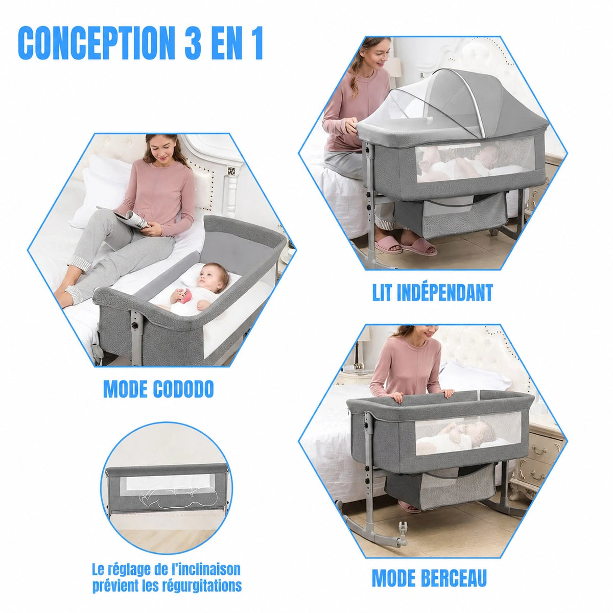 Berceau cododo gris - mode berceau indépendant
