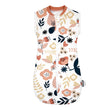 Gigoteuse bébé sans manches blanche à motif floral rose poudré, beige et bleu marine, fermeture zip avant