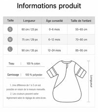 Tableau des tailles SIZE TABLE avec longueur, âge conseillé et taille en cm