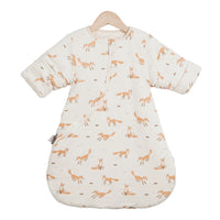 Gigoteuse bébé à manches amovibles beige, motif renards et brindilles orange, fermeture zip avant